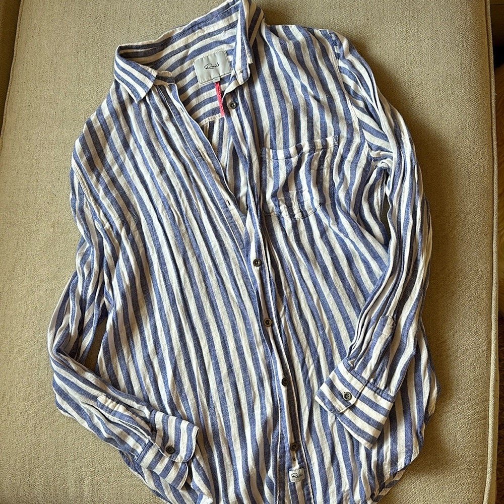 Rails x Free People Blue Striped Button Down Shirt Size Medium